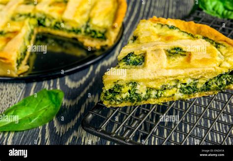 Delicious Homemade Spinach Quiche Stock Photo Alamy