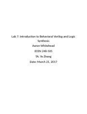 Lab Report Docx Lab Introduction To Behavioral Verilog And Logic