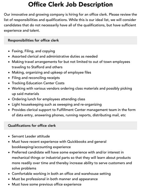 Office Clerk Job Description Velvet Jobs