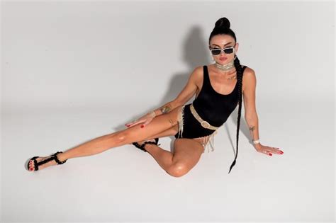 Premium Photo Skinny Woman Strip Black Lingerie