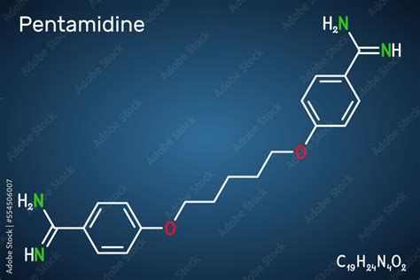 Pentamidine molecule. It is antimicrobial, antifungal drug. Used to ...