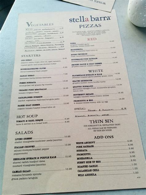 Carta De Stella Barra Pizzeria And Wine Bar North Bethesda