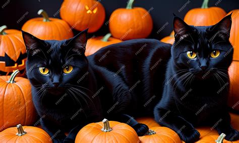 Premium Ai Image Black Cats On Pumpkins