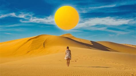 Premium Photo The Scorching Sun Of The Desert And Hot Yellow Sand