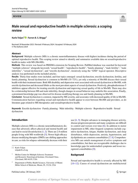 Pdf Male Sexual And Reproductive Health In Multiple Sclerosis A