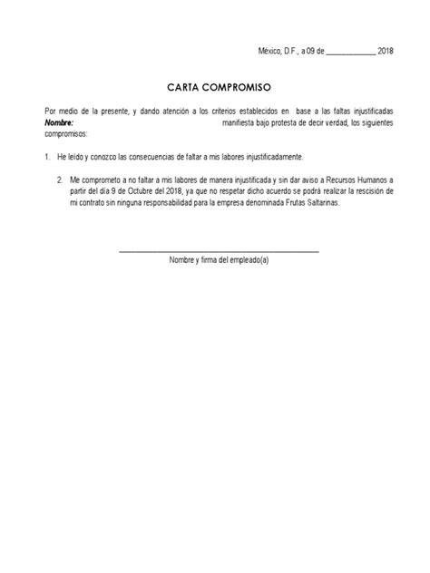 Formato De Carta Compromiso