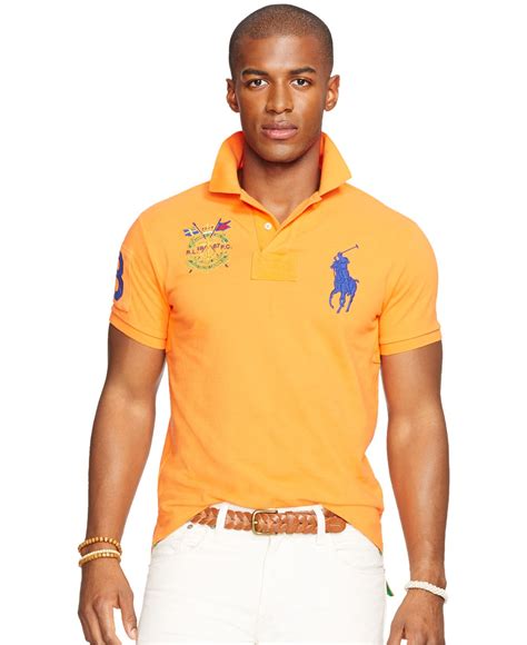 Polo Ralph Lauren Custom Fit Big Pony Mesh Polo Shirt In Orange For Men