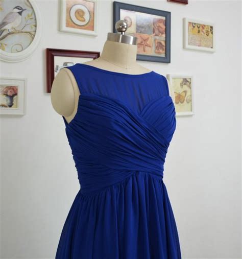 Short Royal Blue Bridesmaid Dresses A Line Chiffon Bridesmaid Dress Sheer Scoop Neckline Prom