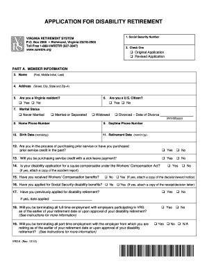 Fillable Online Varetire Application For Disability Retirement VRS 6