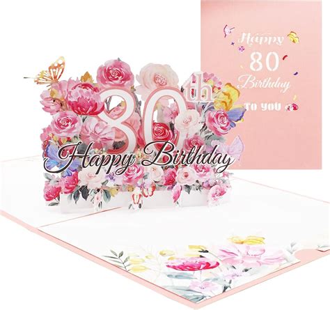 SUPERFA 80th Pop Up Birthday Cards For Women 80th 3D Pop Up Birthday