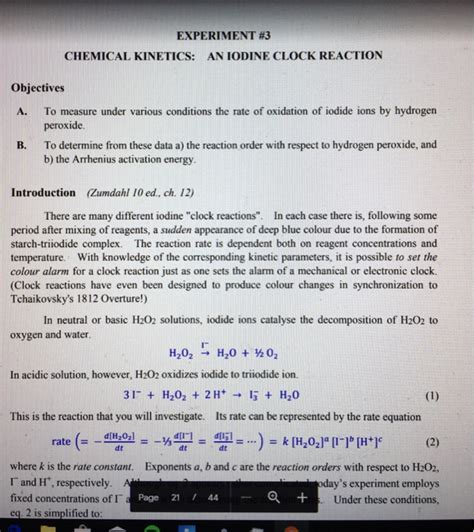 Solved Experiment Chemical Kinetics An Iodine Clock Chegg