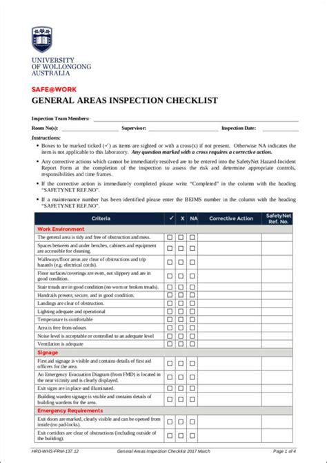 Free Inspection Checklist Samples In Pdf Ms Word Google Docs