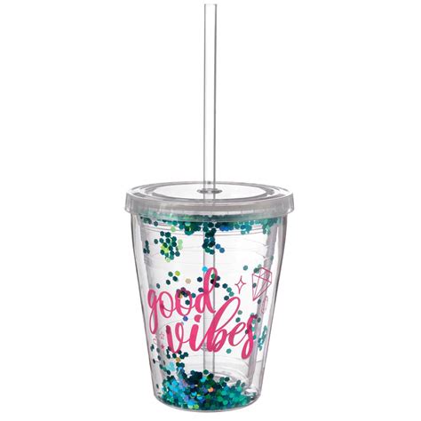 Sparkle Glitter Confetti Double Wall Reusable Plastic Tumbler With Straw 12 Oz Canadian Tire