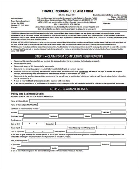 Travel Insurance Form Pdf Bank2home