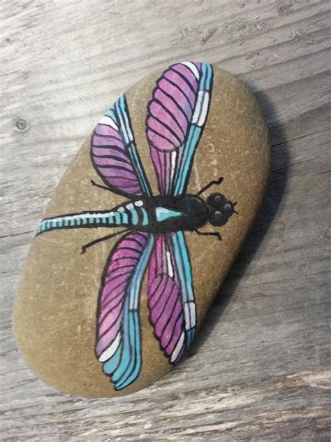 Hand Painted Dragonfly Beach Stone Paperweight Art By Seashorelife