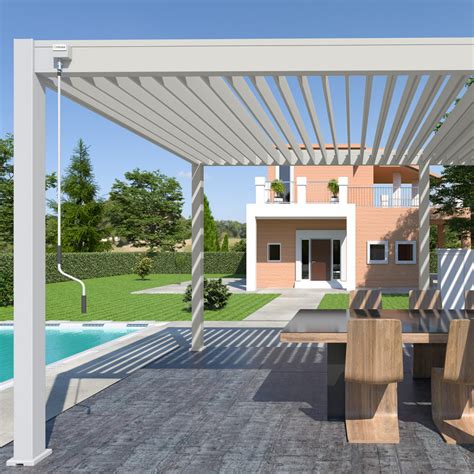 Pergola Autoportante En Alu Blanc Avec Lames Orientable X M Ombrea