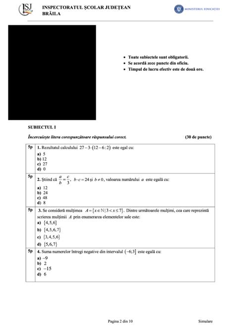 Simulare Evaluare Națională 2024 Subiecte și bareme la matematică din