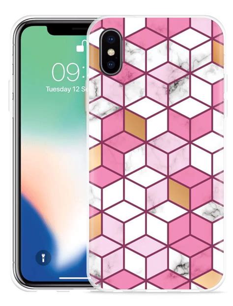 Geschikt Voor Apple Iphone X Hoesje Pink Gold White Marble Designed