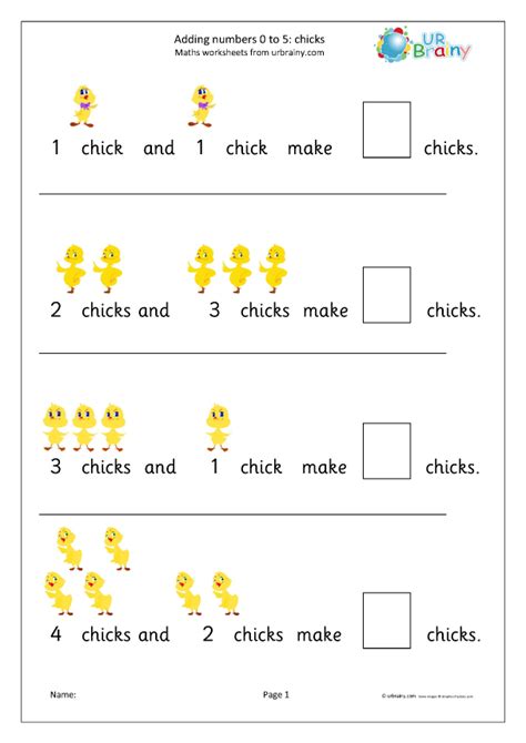 Addition From 0 To 5 Chicks Addition Maths Worksheets For Later