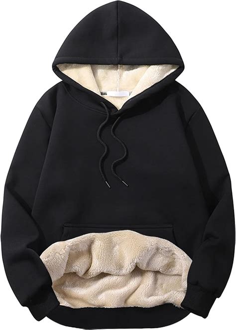 Flygo Mens Casual Fleece Sherpa Lined Hoodie Winter Warm Pullover