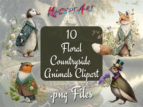 10 X Floral Countryside Animals Clipart Graphic by Clipart Bundles ...