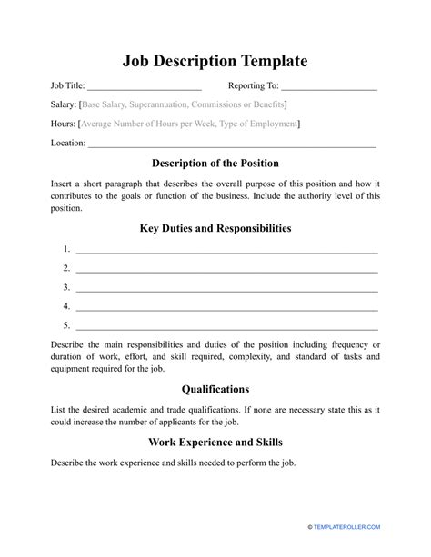 Editable Job Description Template