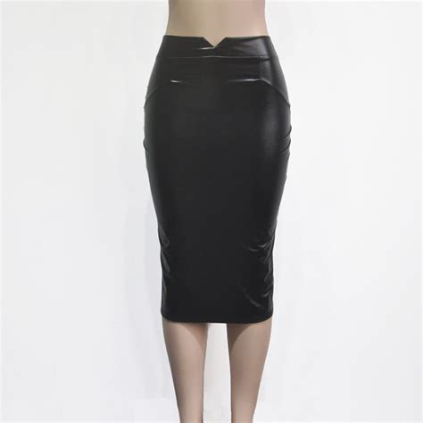 2019 Woman Faux Leather Pencil Skirt Slim Fit Autumn Winter Bodycon