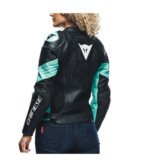 Dainese Racing 4 Perf Lady Leather Jacket Black Green Moto