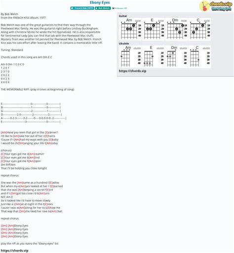 Chord: Ebony Eyes - Bob Welch - tab, song lyric, sheet, guitar, ukulele ...