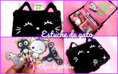 Estuche De Gato Negro Peluche Y Cart N Reciclaje Cute Kawaii