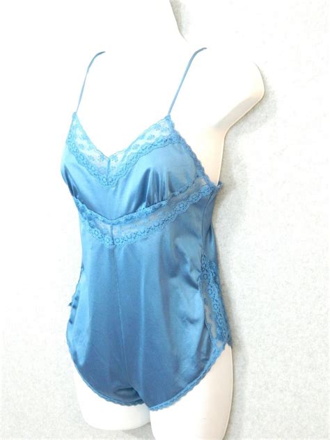 Vintage 70s Blue Teddy Lace Lingerie One Piece Silky Etsy