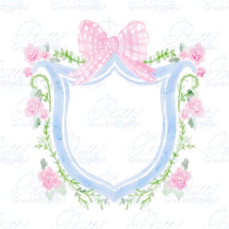 Watercolor Double Gingham Bow Crest Wedding Crest Watercolor Etsy