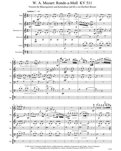 Rondo In A Minor K Full Score Sheet Music By Wolfgang Amadeus