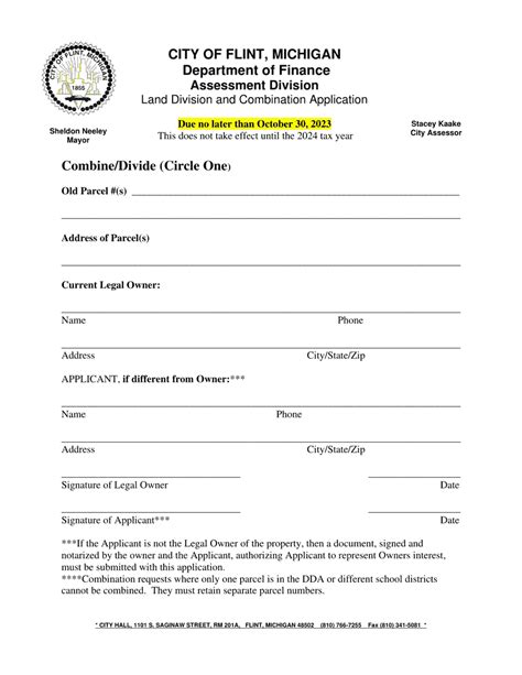 City Of Flint Michigan Land Division And Combination Application