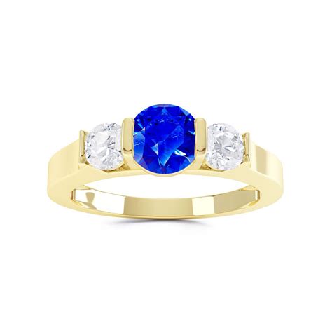 Unity Three Stone Sapphire And Moissanite Ct Yellow Gold Engagement