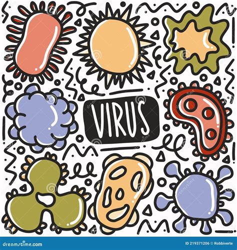 Hand Drawn Bacteria Microbe And Virus Icon Design Element Art