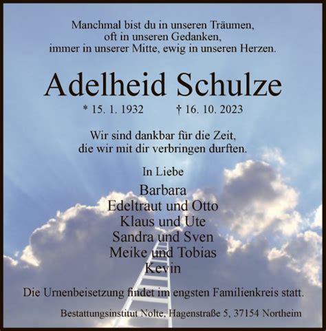 Traueranzeigen Von Adelheid Schulze Trauer Hna De