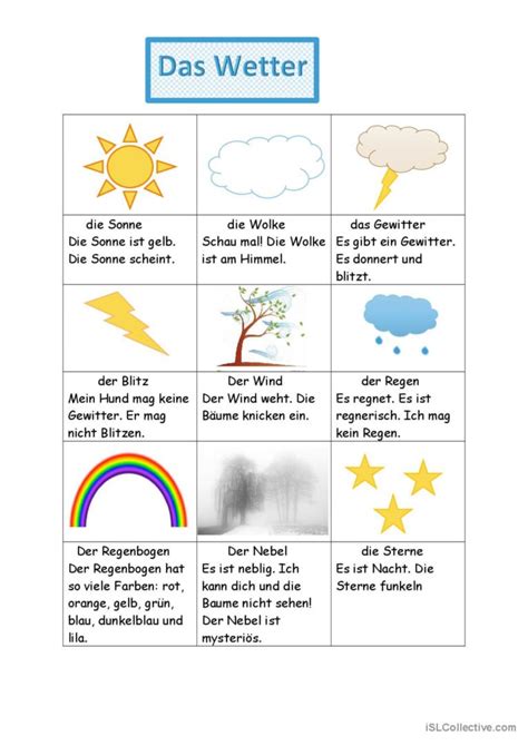 Das Wetter Bildw Rterb Cher Ode Deutsch Daf Arbeitsbl Tter Pdf Doc