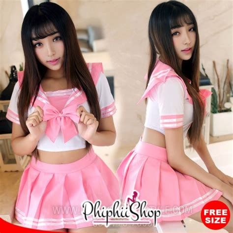 Jual Lingerie Sexy Cosplay Setelan Seragam Sekolah Jepang Pita Pink