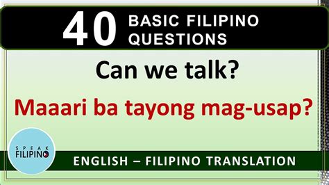 Basic Filipino Questions English Tagalog Translation Youtube