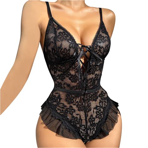 Wreesh Womens Lingerie Bodysuit Teddy Lingeries Lace Fashion Color Mesh