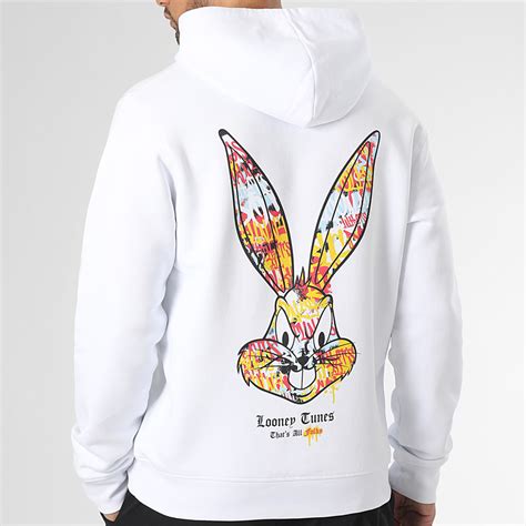 Looney Tunes Sweat Capuche Bugs Bunny Graff Blanc