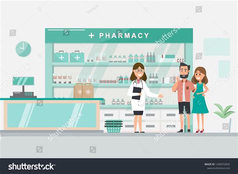 Pharmacy Nurse Counter Drugstore Cartoon Character Stock Vector