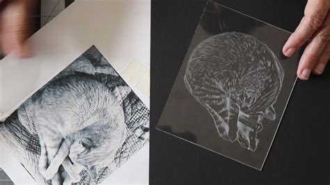 Dry Point Etching on Plexiglass - Sleeping Cat - YouTube