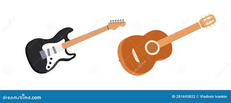 Electric And Acoustic Guitar Cartoon Style Stock Vector Illustration