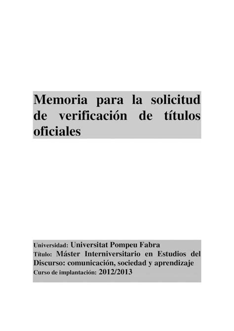 PDF Memoria para la solicitud de verificación de títulos oficiales