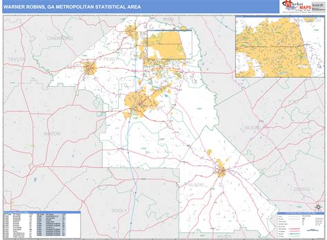 Warner Robins Ga Metro Area Wall Map Basic Style By Marketmaps