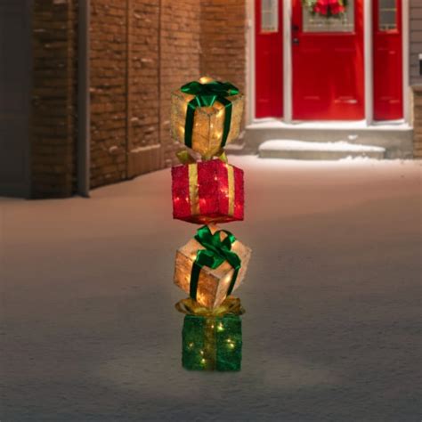 Northlight 45 Red And Green Lighted Stacked Gift Boxes Tower Outdoor