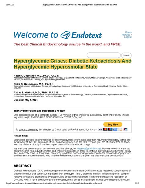 Hyperglycemic Crises Diabetic Ketoacidosis And Hyperglycemic