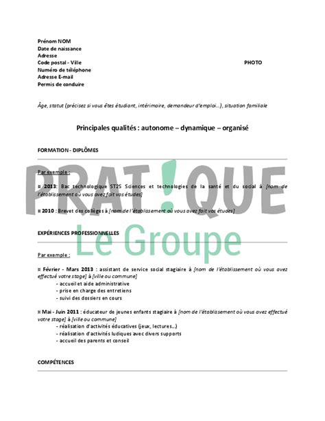 Mod Le De Cv Pour Un Dut Carri Res Sociales Pratique Fr